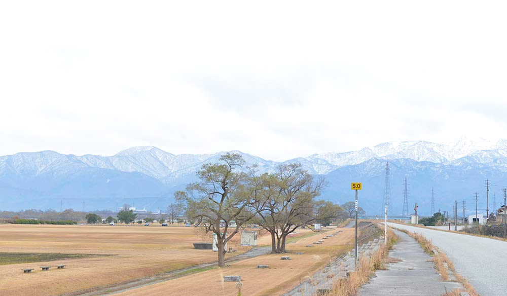 本社工場近くから山並みを望む